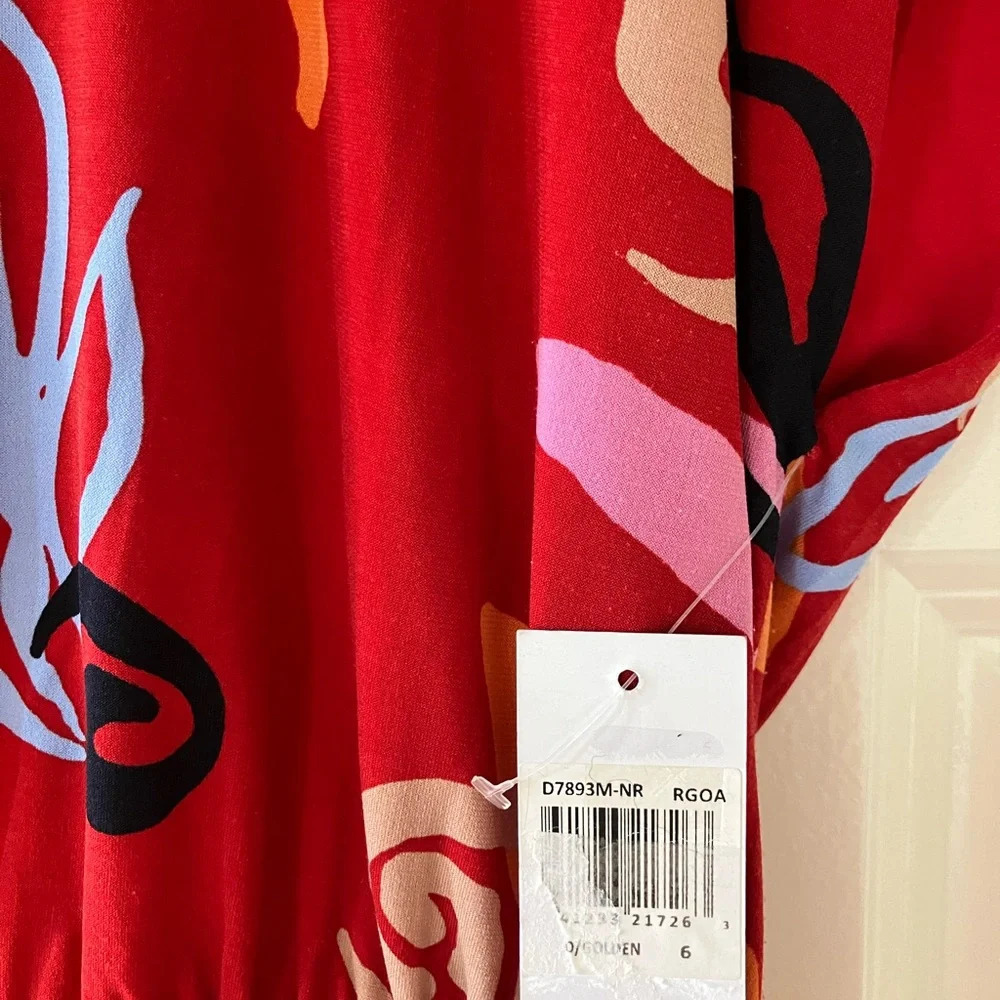 NWT Donna Morgan Red Matte Jersey Midi Dress With Pleated Front (6) - Picture 6 of 7